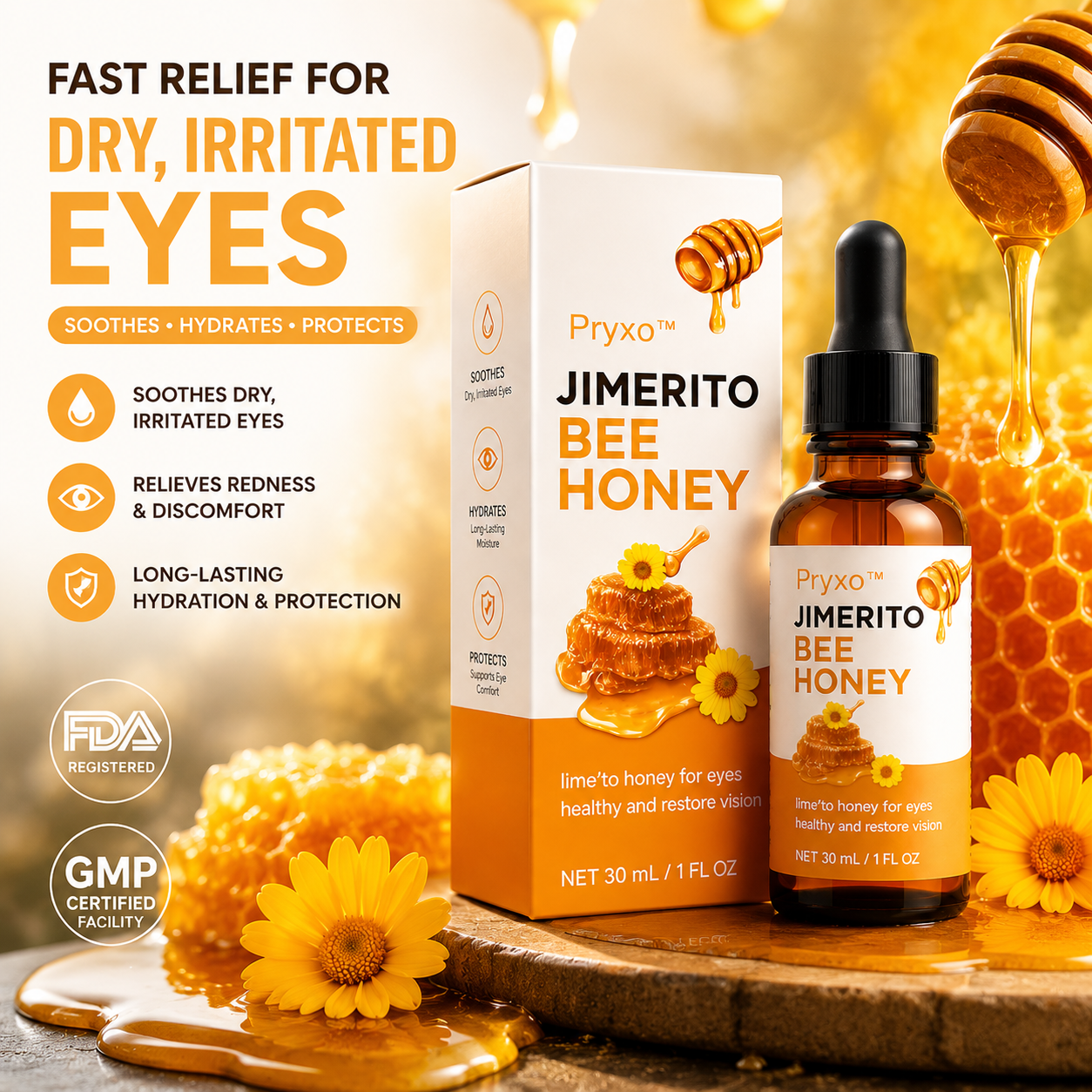 Pryxo™VisionHoney Relief Eye Drops